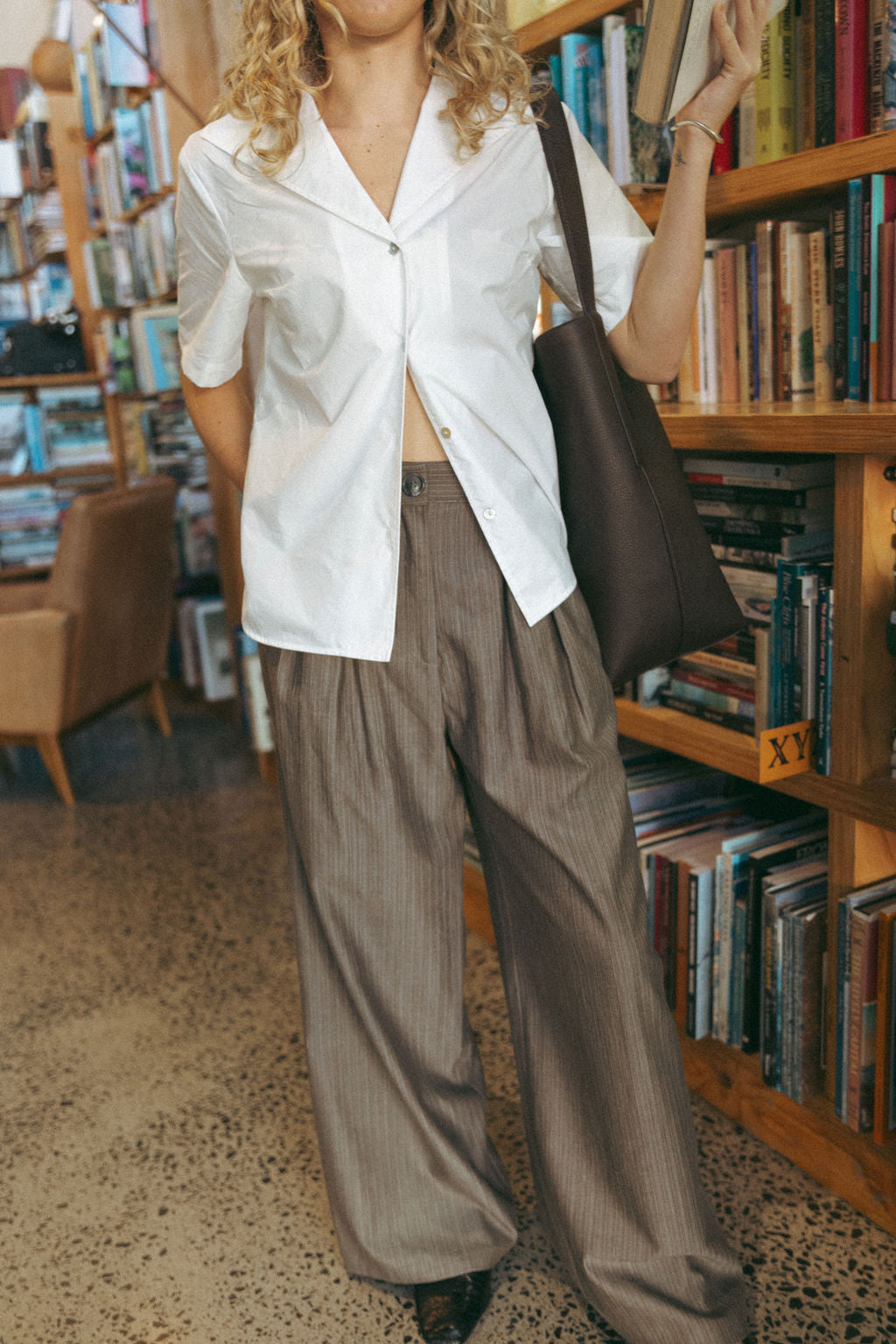 Annie - Soft Tailored Trouser - Stone Stripe