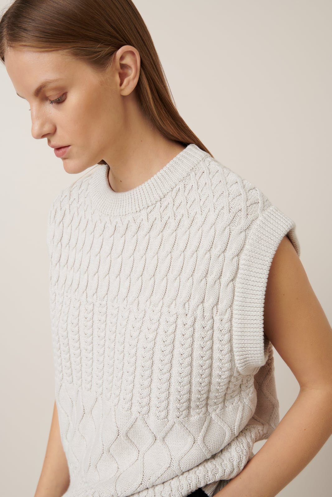 Kowtow - Aran Vest - Oat Melange