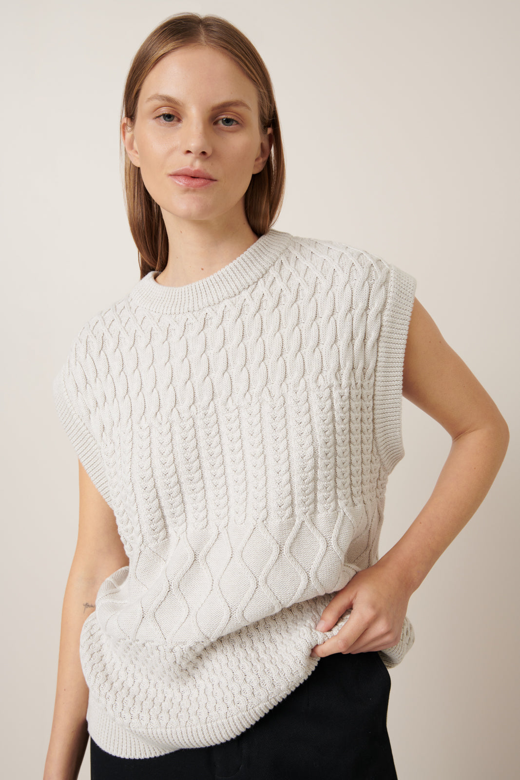 Kowtow - Aran Vest - Oat Melange