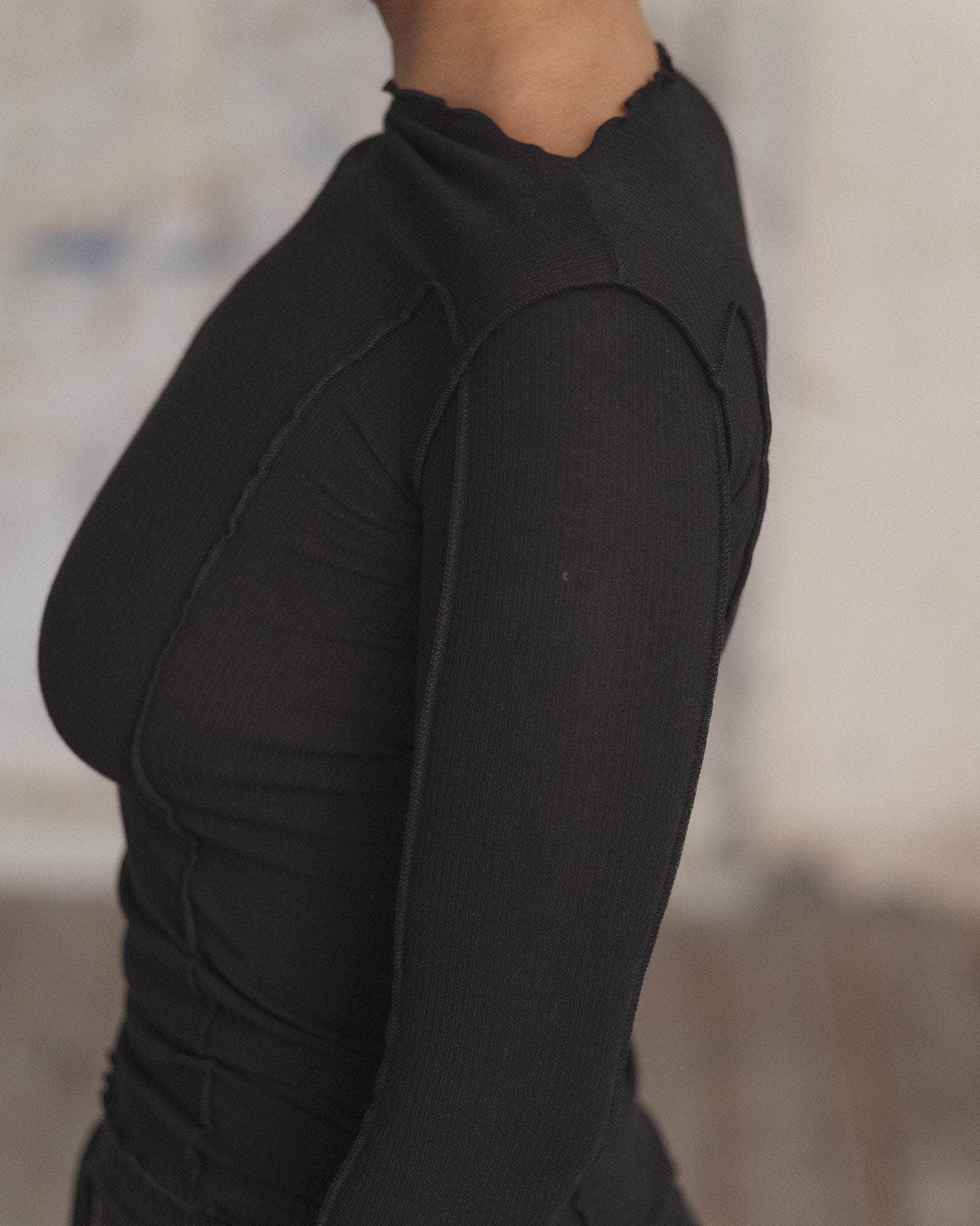 Baserange - Omato Long Sleeve Tee - Fine Organic Cotton Rib - Black