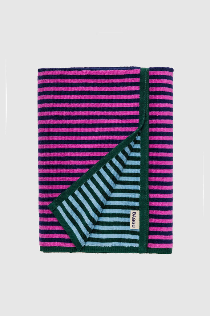 Baggu - Bath Towel - Pink Candy Green Stripe