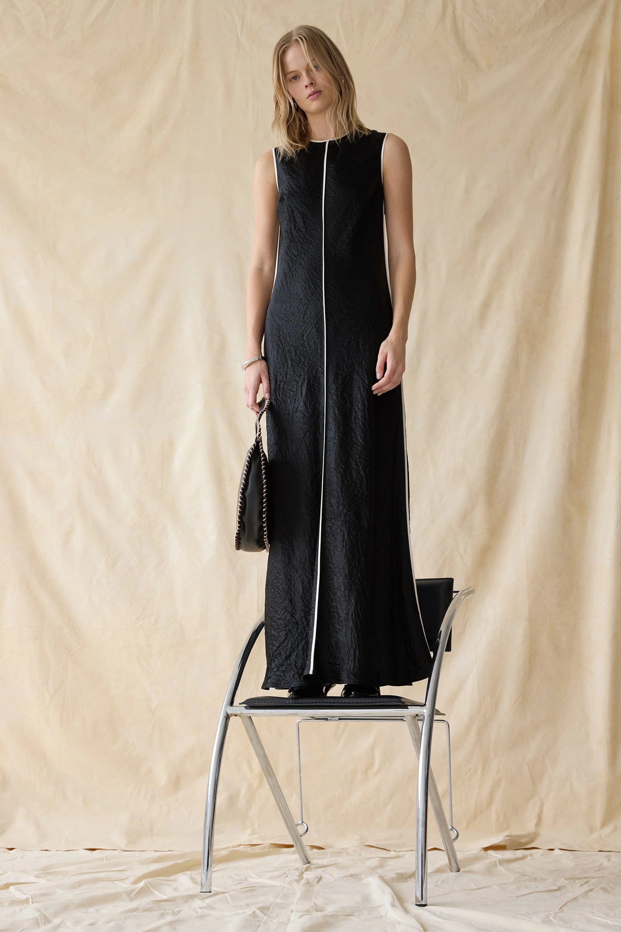 Third Form - Crush Contrast Bind Maxi Tank Dress - Black/Cream