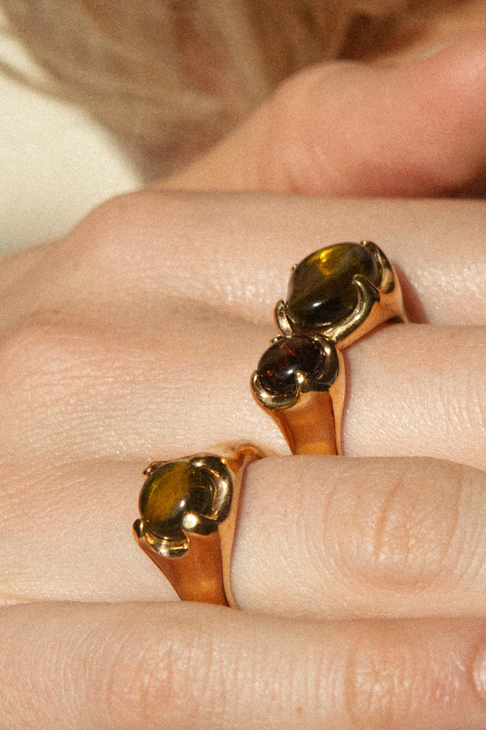 CLED - Beam Ring - 24K Gold Plated Brass - Brown Amber