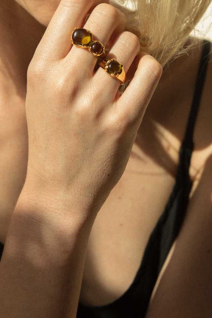 CLED - Beam Ring - 24K Gold Plated Brass - Brown Amber