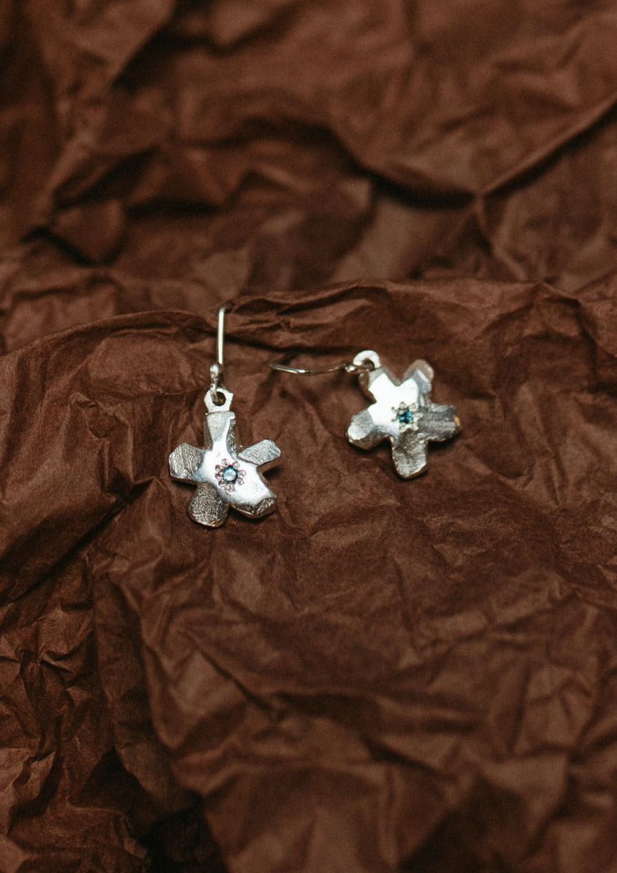 Camille Paloma Walton - Little Flower Earrings - Silver & Topaz