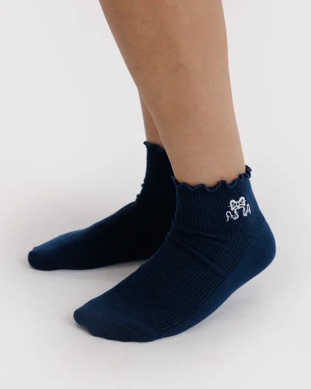 Baggu - Lettuce Edge Sock (Set of 2) Mahogany & Navy Icons
