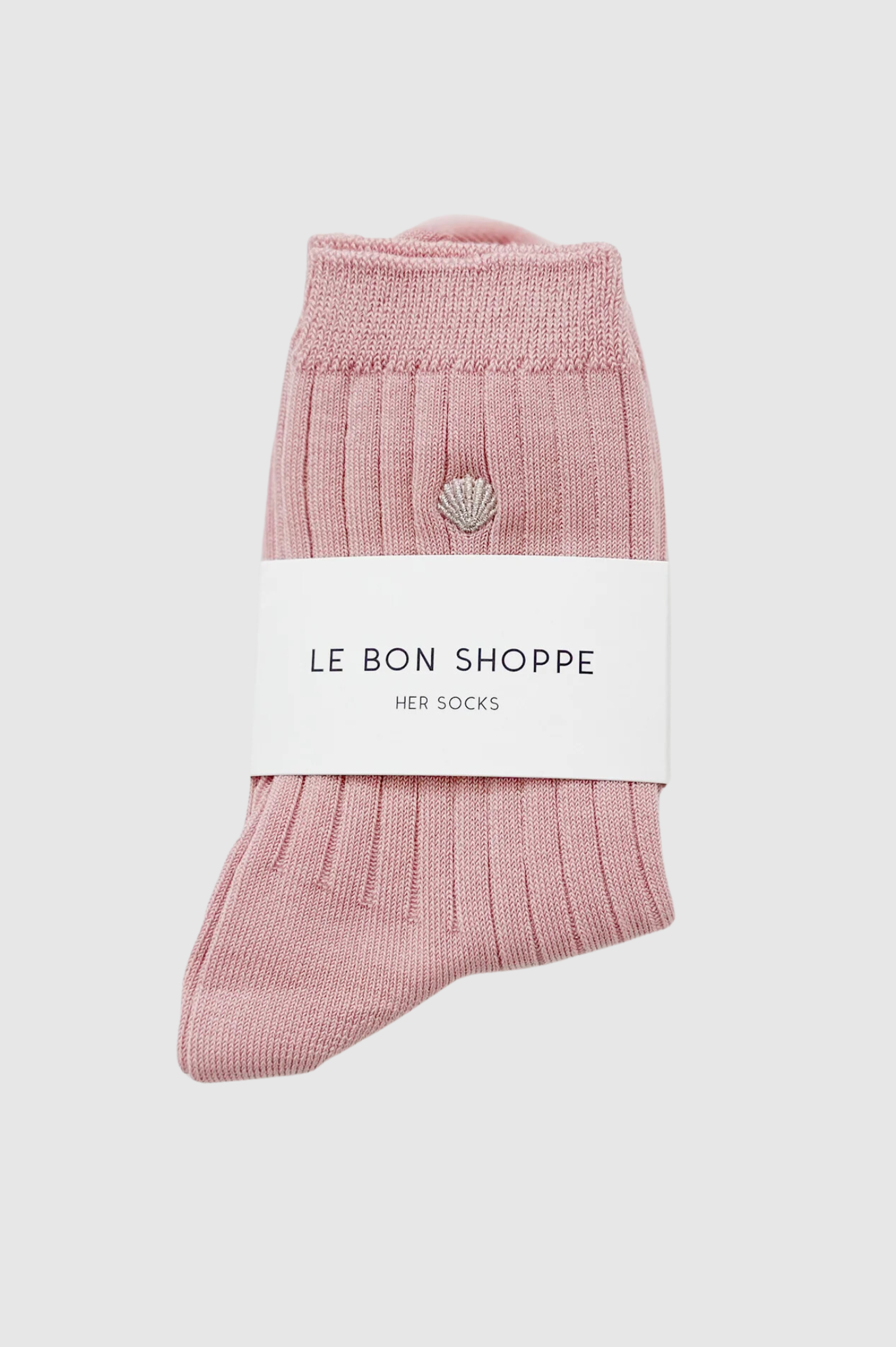 Le Bon Shoppe - Embroidered Her Socks - Pink Soda + Silver Seashell