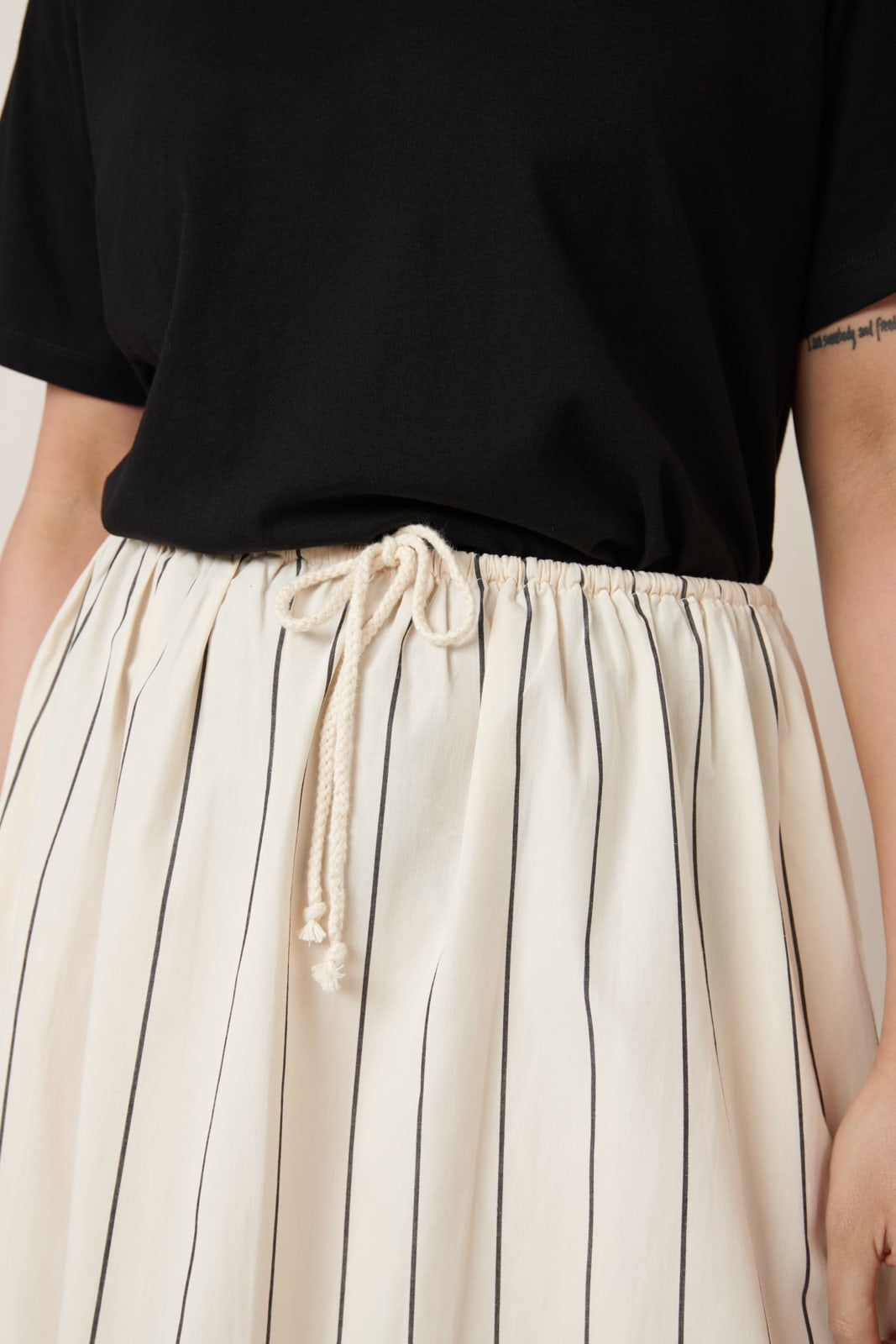 Kowtow - Linear Skirt - Greige Pinstripe