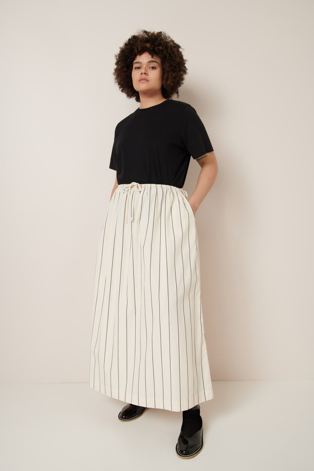 Kowtow - Linear Skirt - Greige Pinstripe