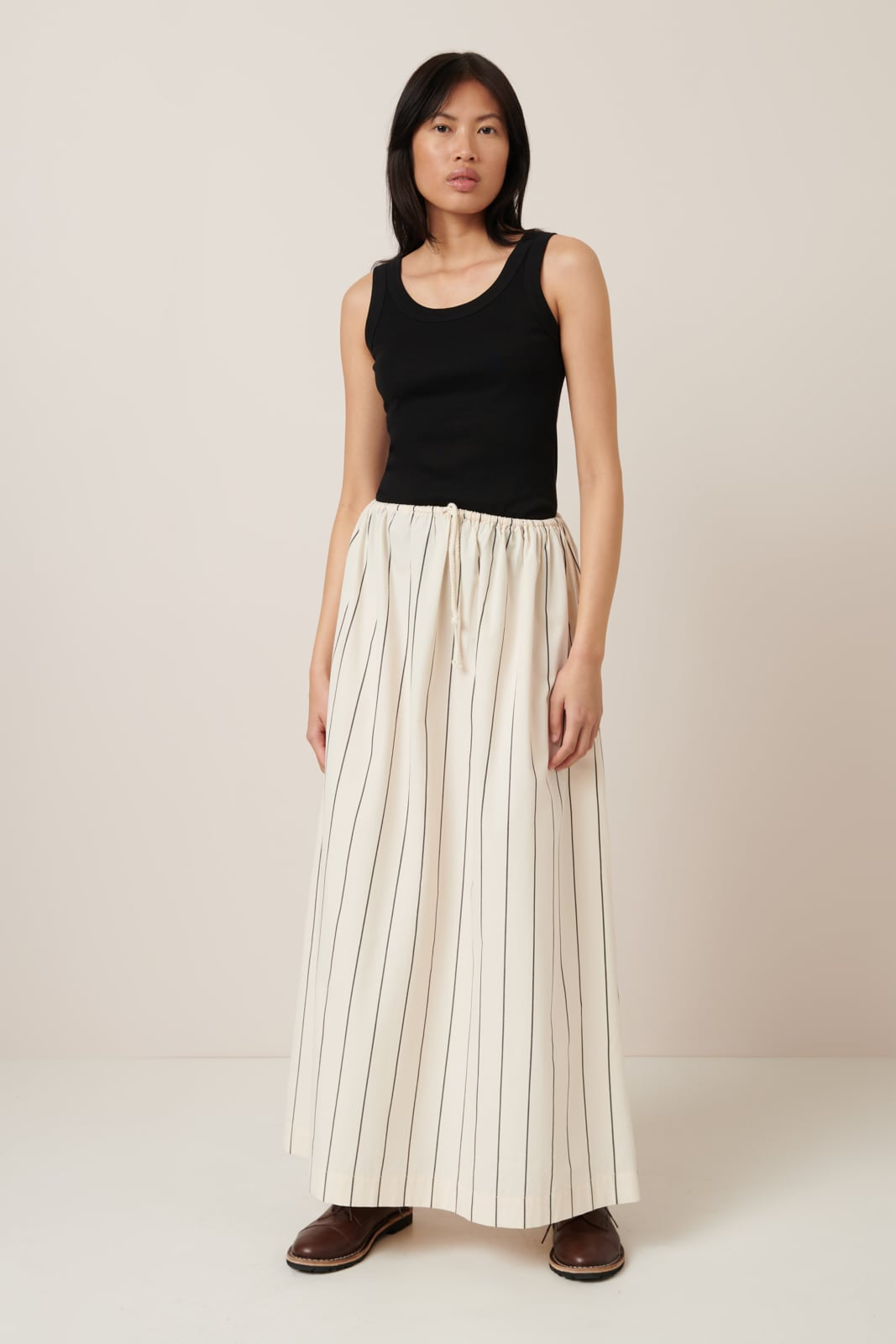 Kowtow - Linear Skirt - Greige Pinstripe