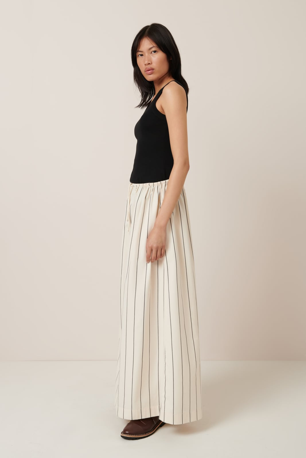 Kowtow - Linear Skirt - Greige Pinstripe