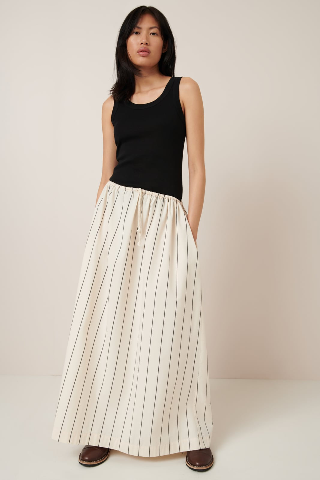 Kowtow - Linear Skirt - Greige Pinstripe