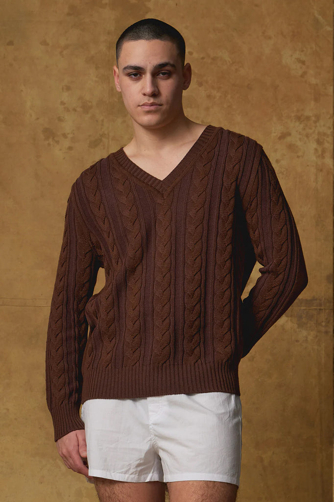 Standard Issue - Merino Universal Cable Sweater - Bracken/Grape