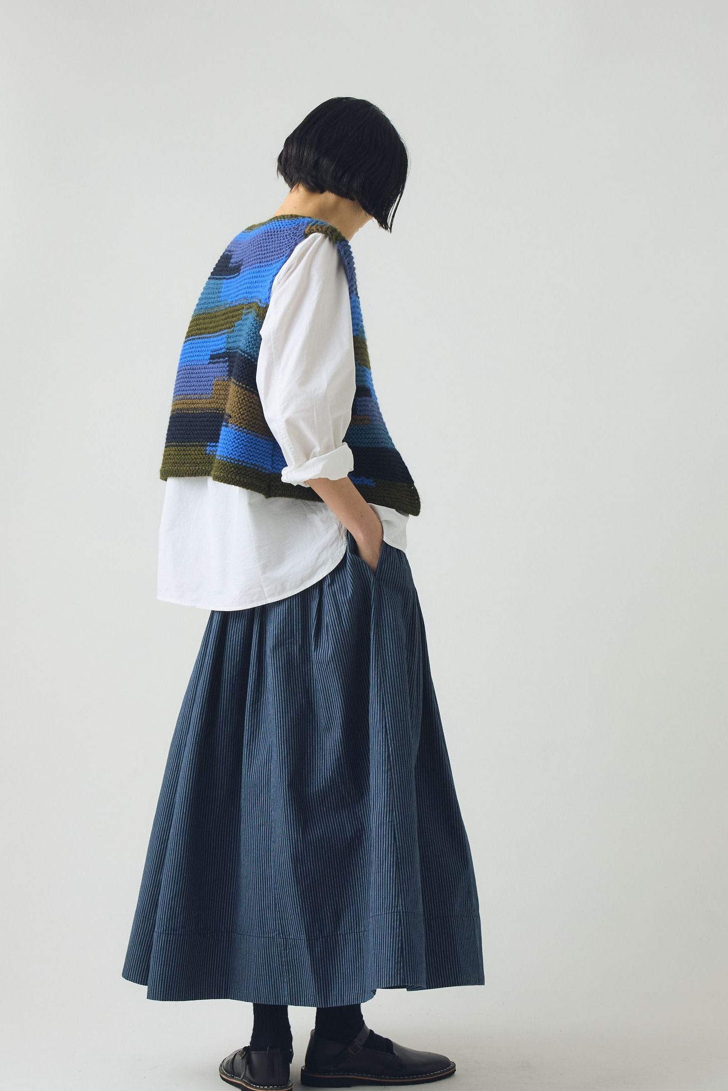 Toast - Patchwork Knitted Wool Gilet - Blue