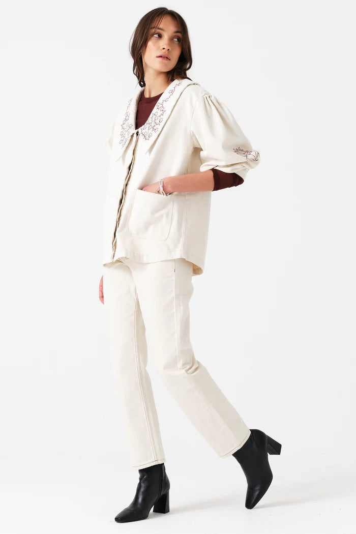 Seventy + Mochi - Neve Flower-Embroidered Denim Jacket - Ecru