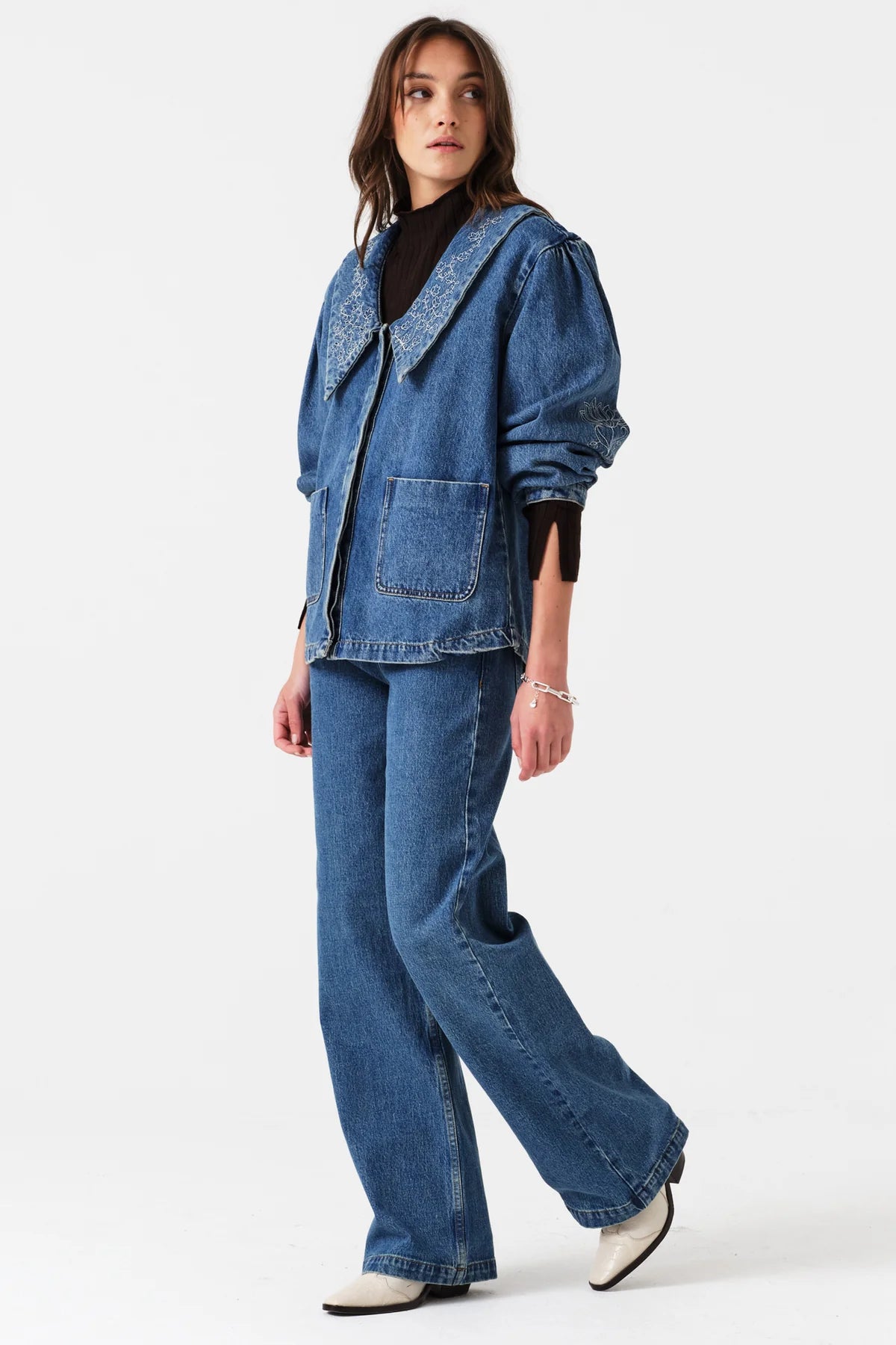 Seventy + Mochi - Neve Flower-Embroidered Denim Jacket - Phoenix