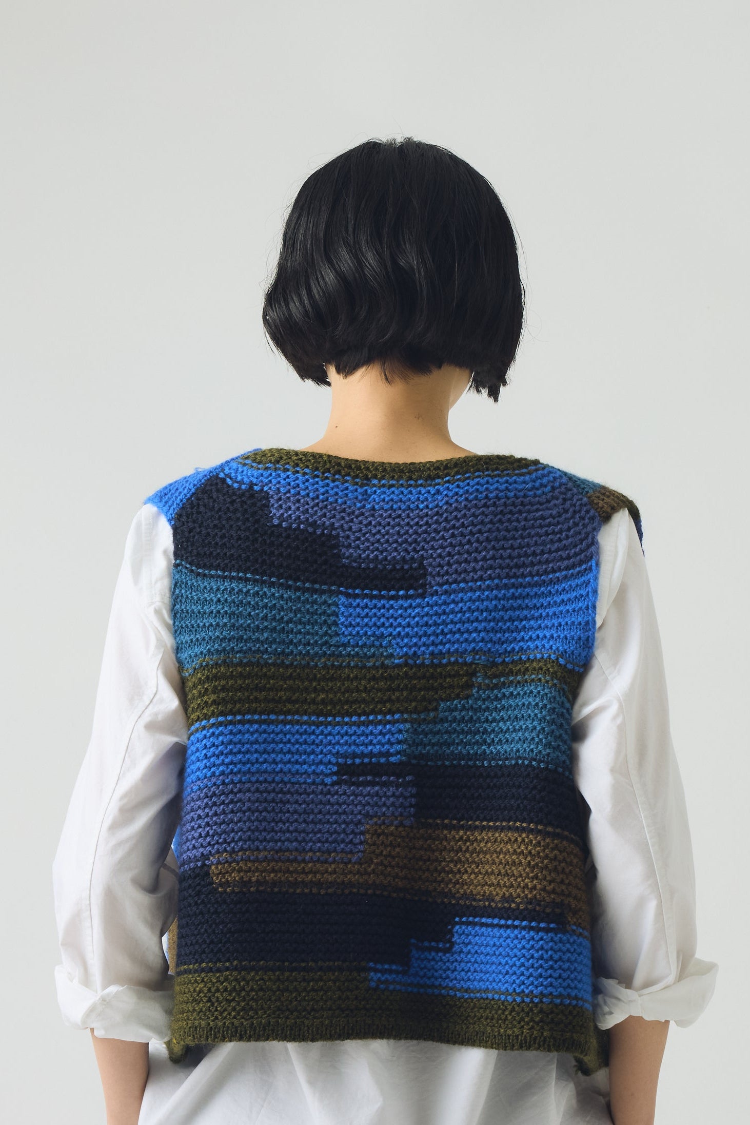 Toast - Patchwork Knitted Wool Gilet - Blue