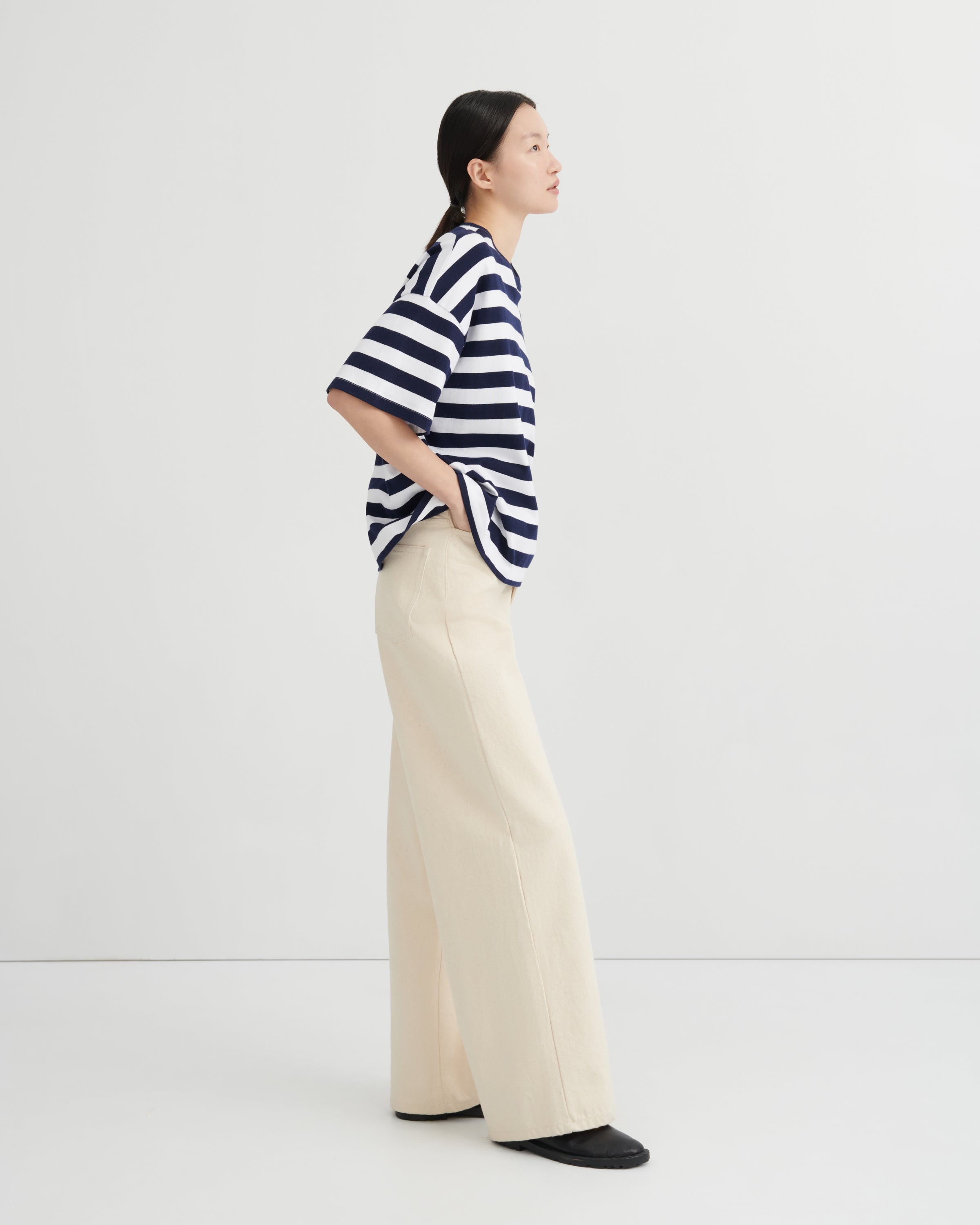 Kowtow - Oversized Boxy Tee - Navy White Stripe