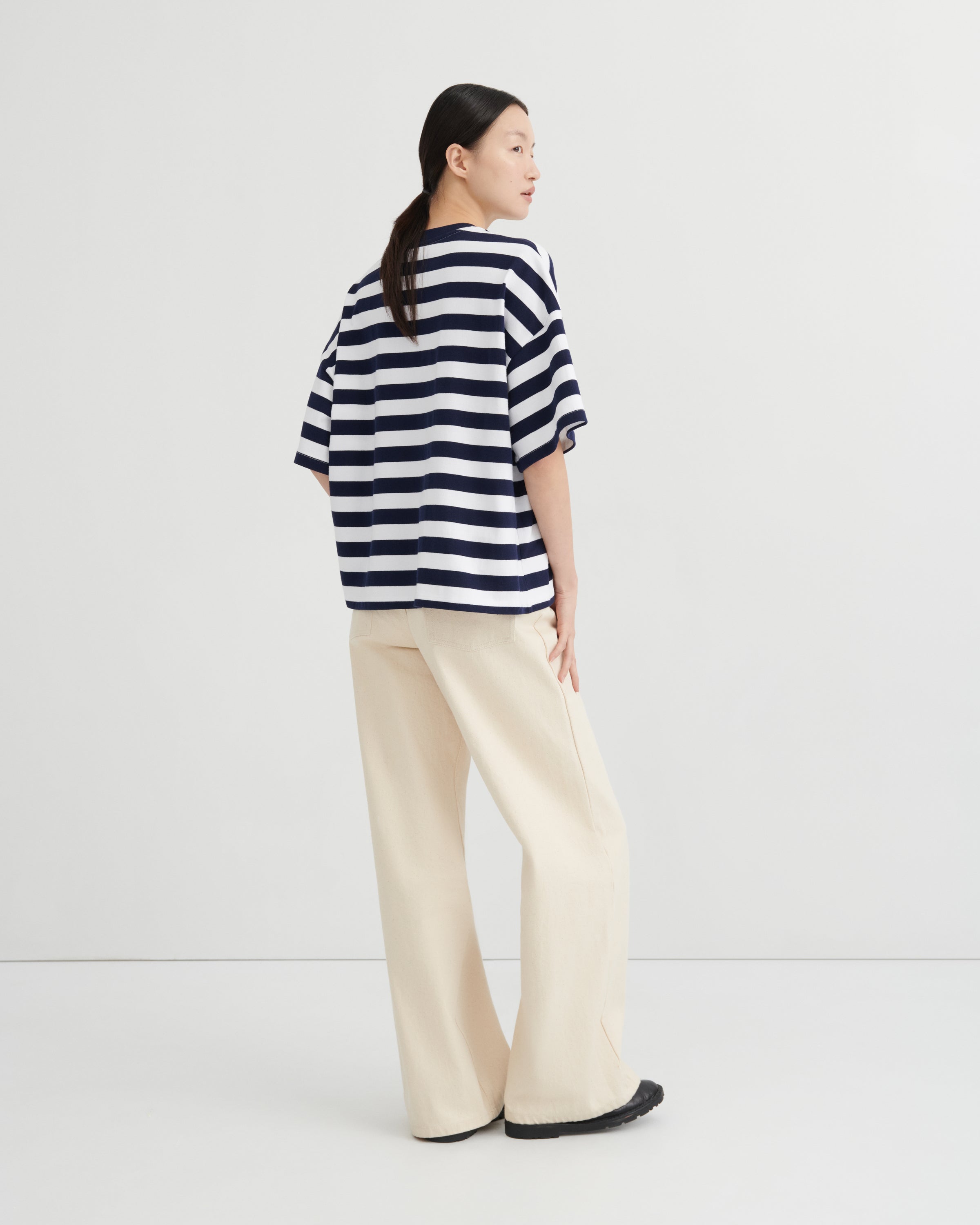 Kowtow - Oversized Boxy Tee - Navy White Stripe