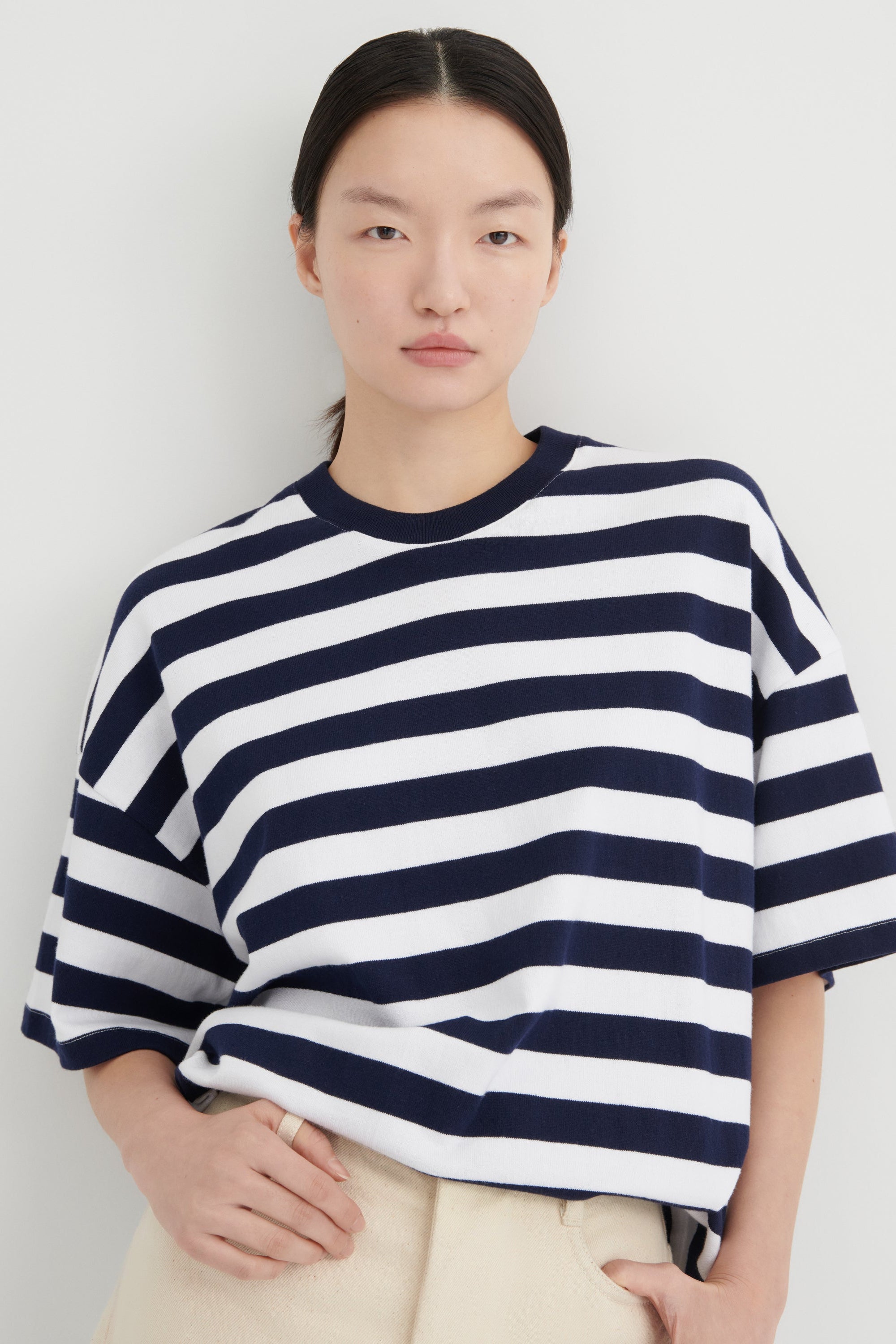 Kowtow - Oversized Boxy Tee - Navy White Stripe