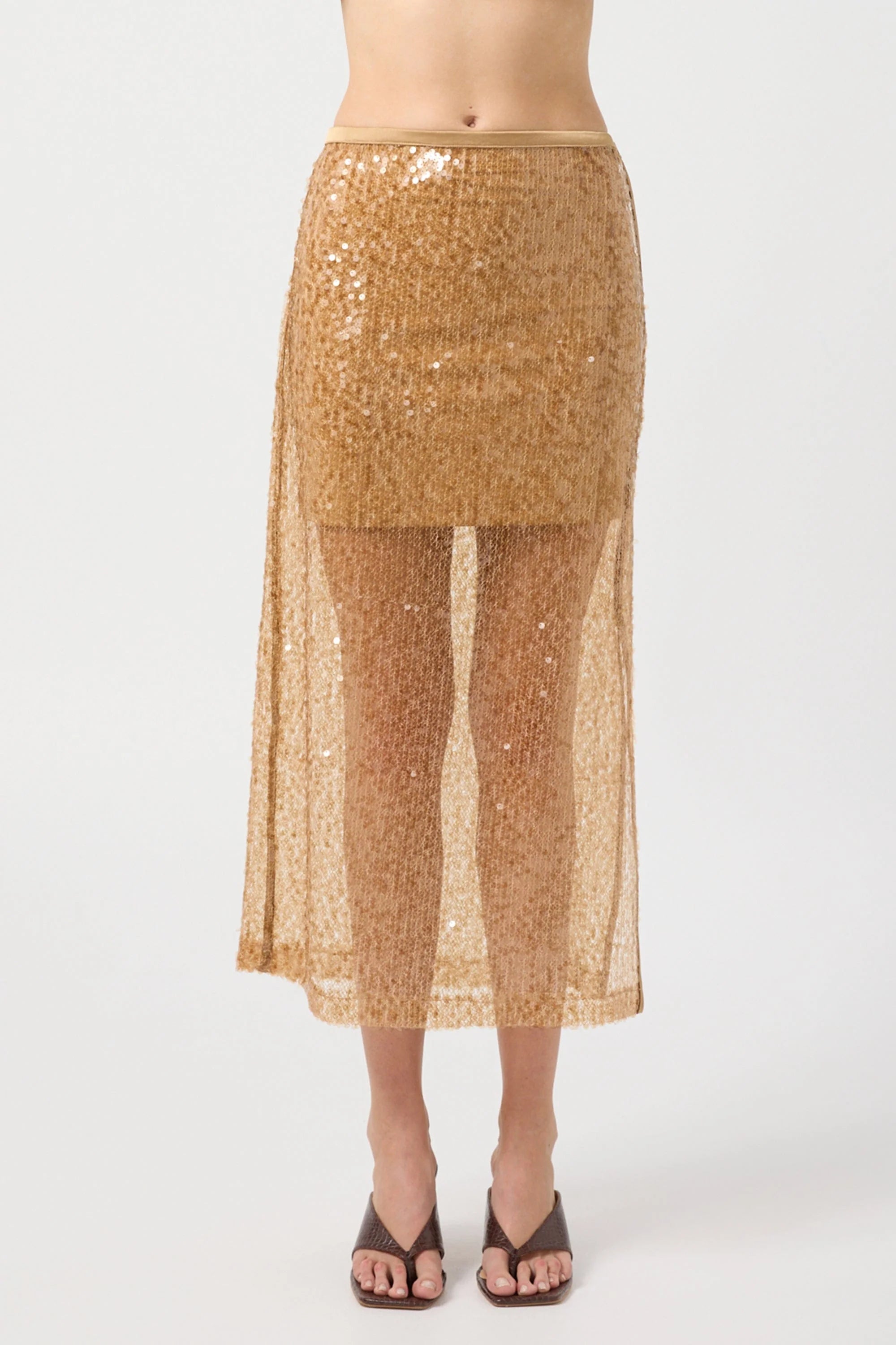 Third Form - Reflection Sequin Midi Skirt - Honey