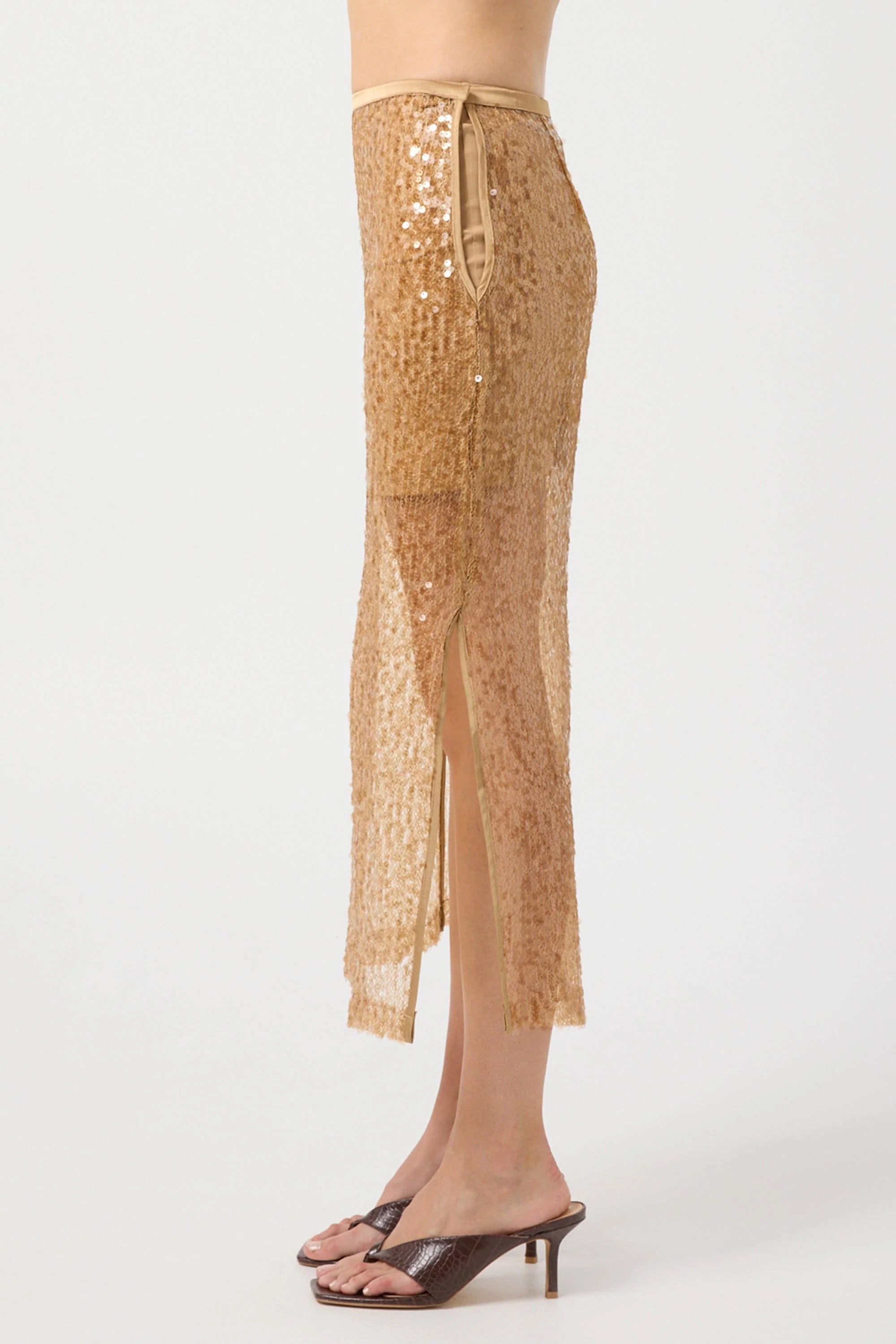 Third Form - Reflection Sequin Midi Skirt - Honey