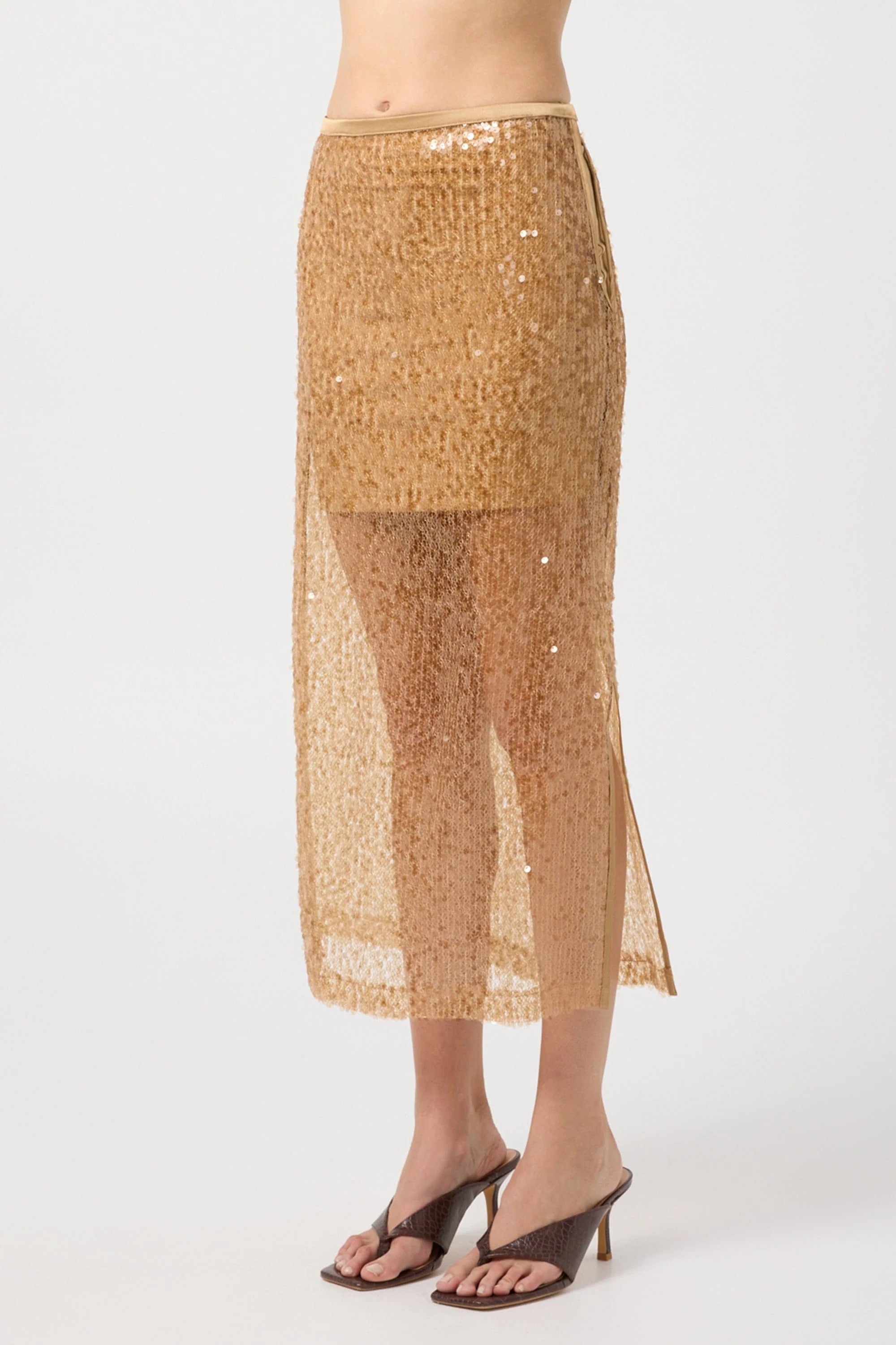 Third Form - Reflection Sequin Midi Skirt - Honey