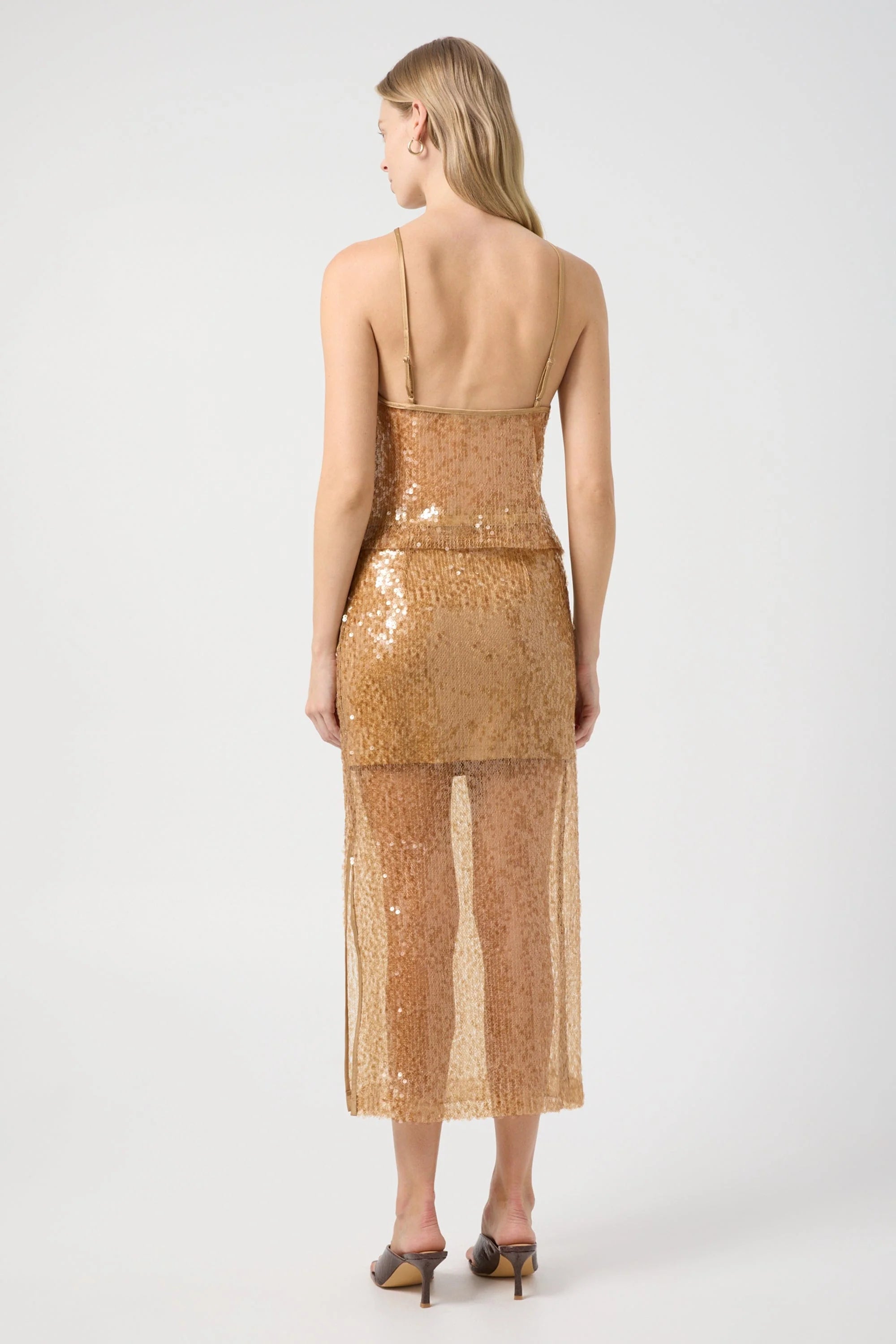 Third Form - Reflection Sequin Midi Skirt - Honey