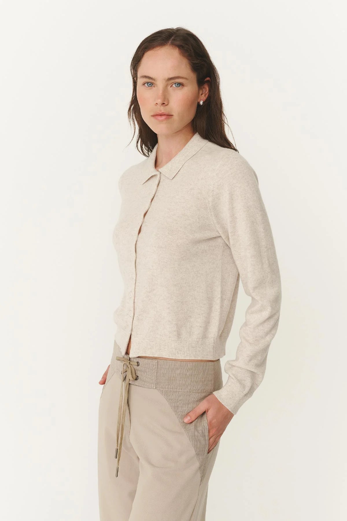 ROWIE - Celia Merino Knit Cardigan - Oat Marle