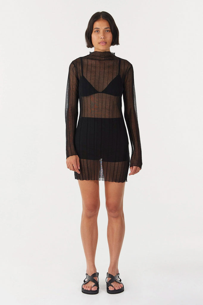 Third Form - Peer Through Knit Mini Dress - Black