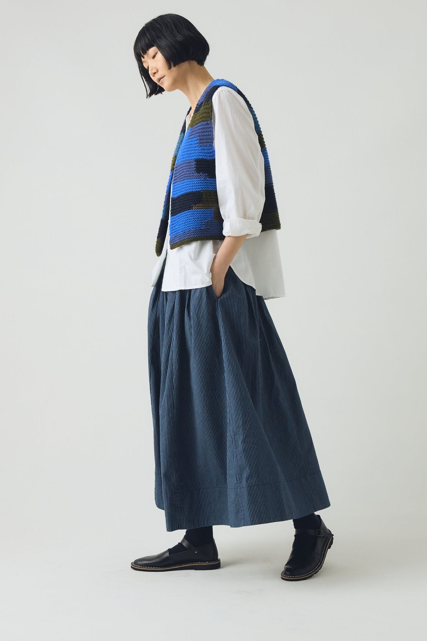 Toast - Patchwork Knitted Wool Gilet - Blue
