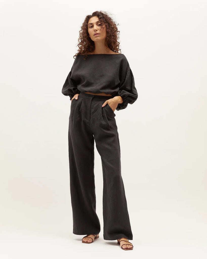 Dominique Healy - Zoe Pant - Black Washed Linen