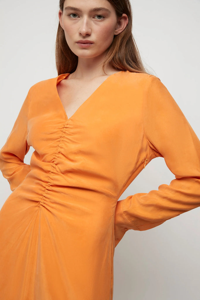 Friend of Audrey - Colette Cupro Ruched Dress - Tangerine