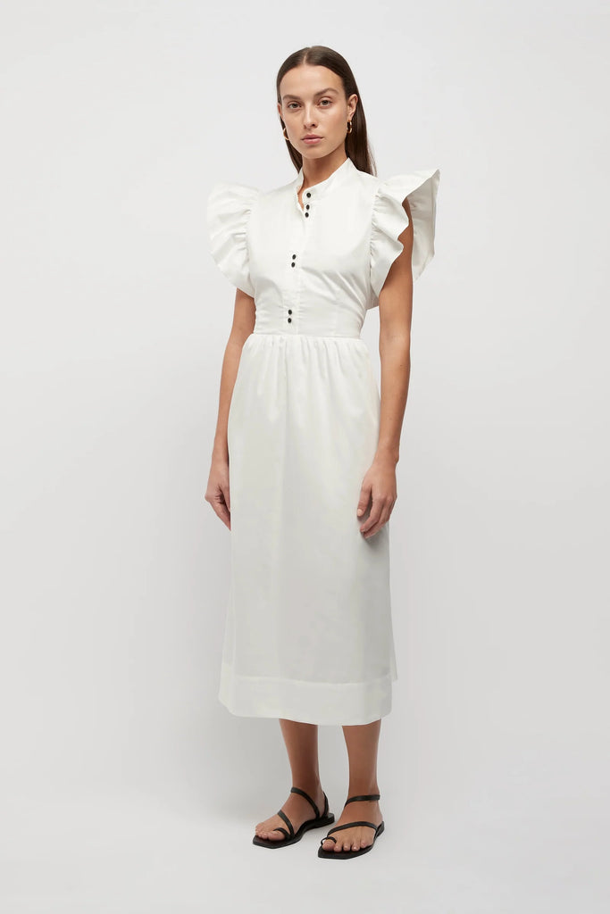 Friend Of Audrey - Fioretta Frill Sleeve Midi Dress - White