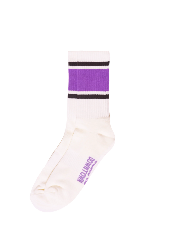 Checks Downtown - Stripe Skate Socks - Oatmeal/Brown/Purple